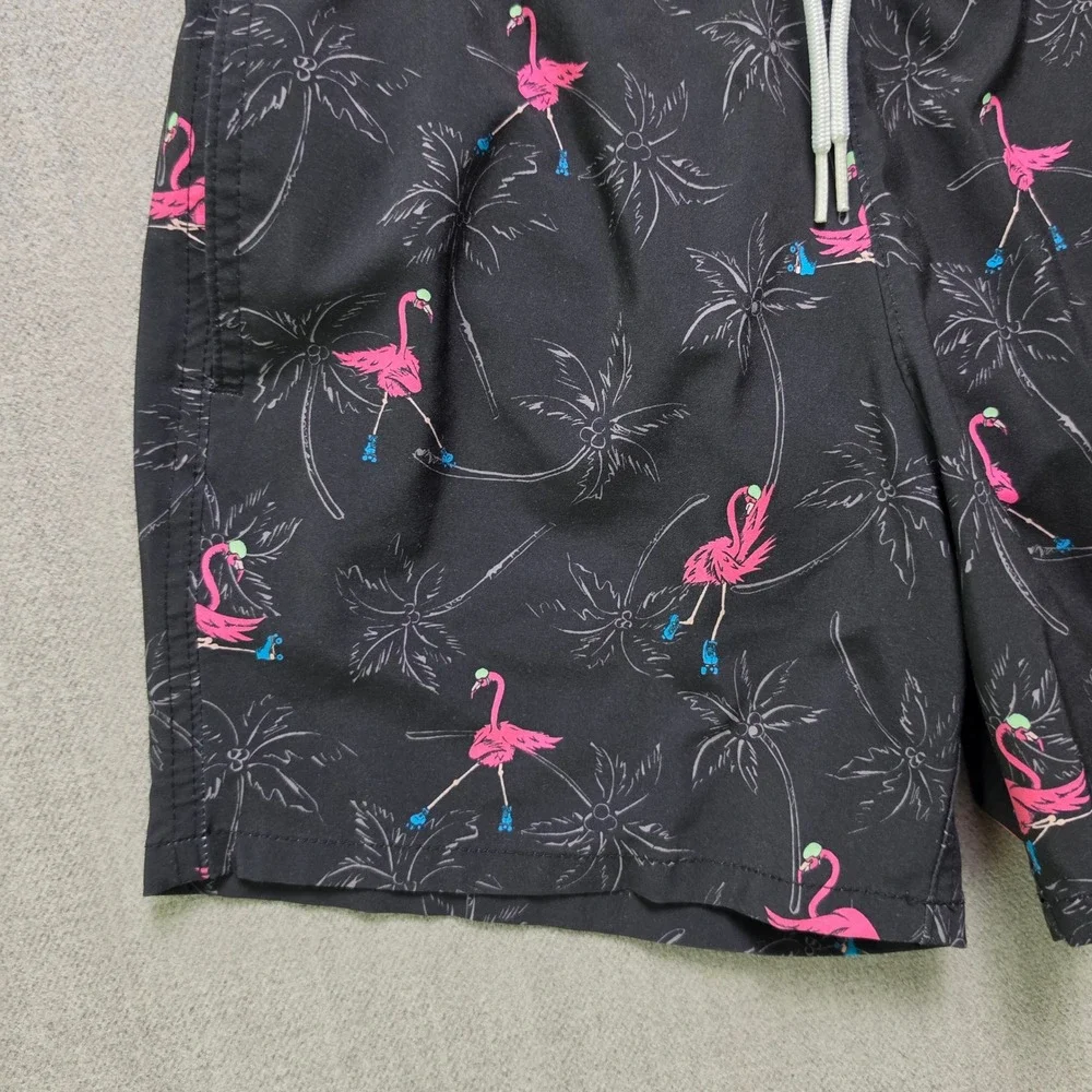 Hollister Swim Trunks Men XS Black Flamingo Roller Skate 4-Way Stretch Shorts